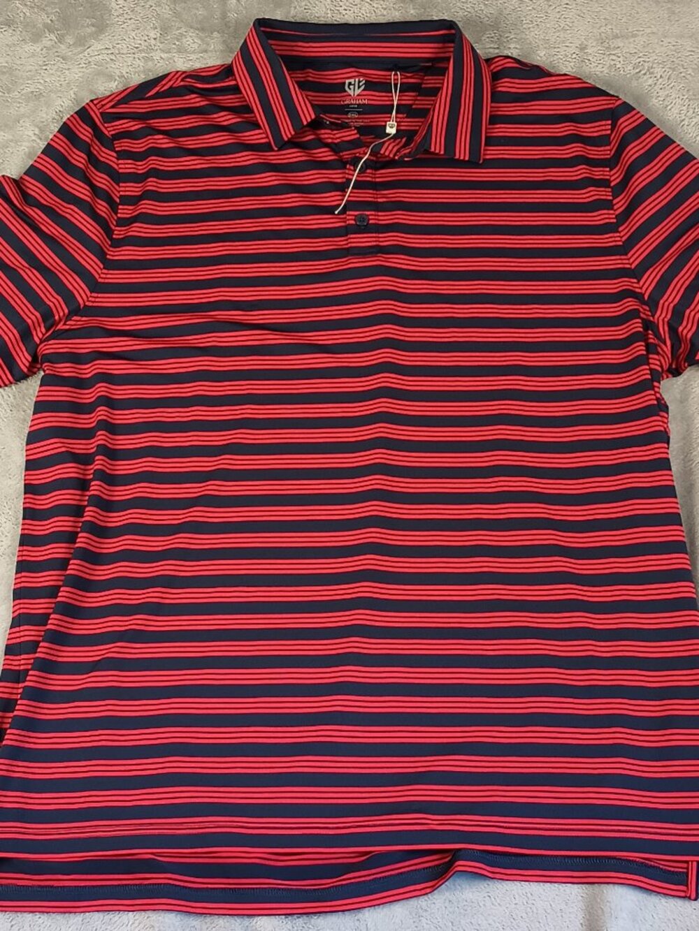 Graham Luxe GL10623 Dawn Performance Polo Men's XXL Navy Red Stripe Stretch Golf